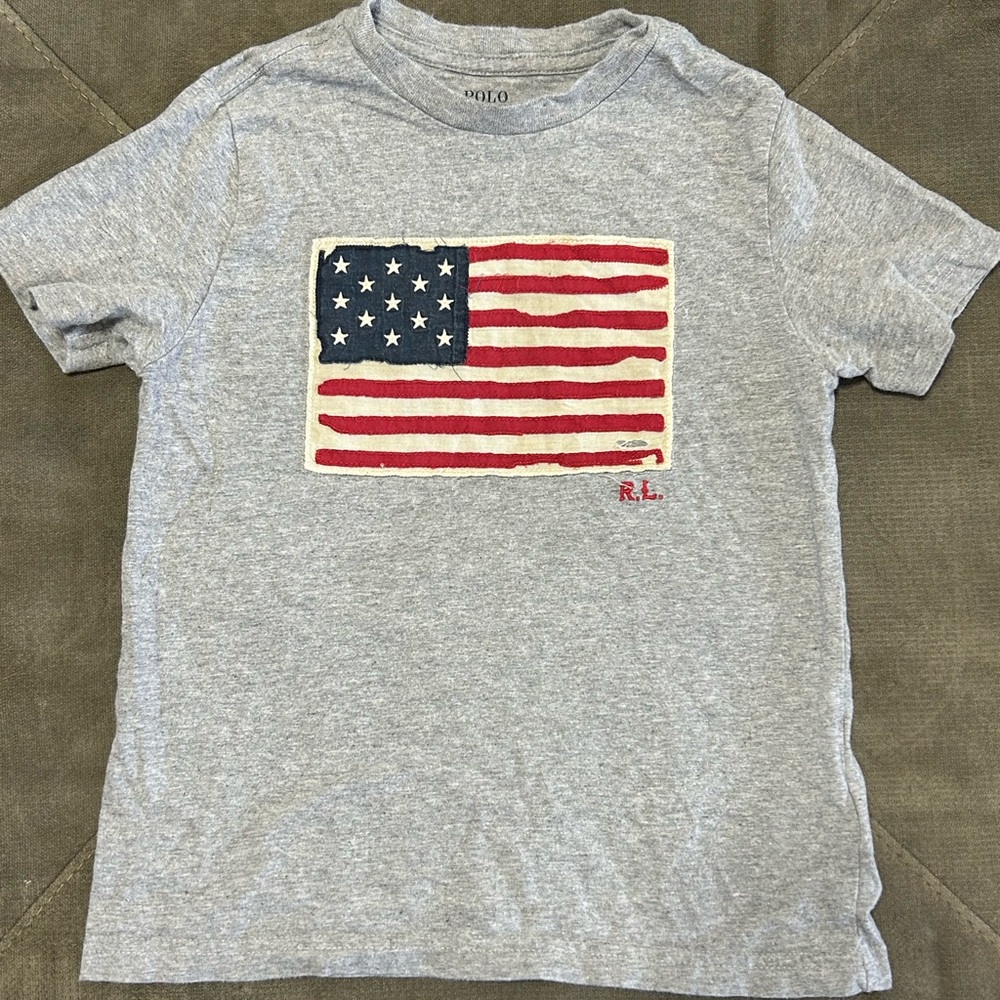 Polo by Ralph Lauren Gray Tee with American Flag